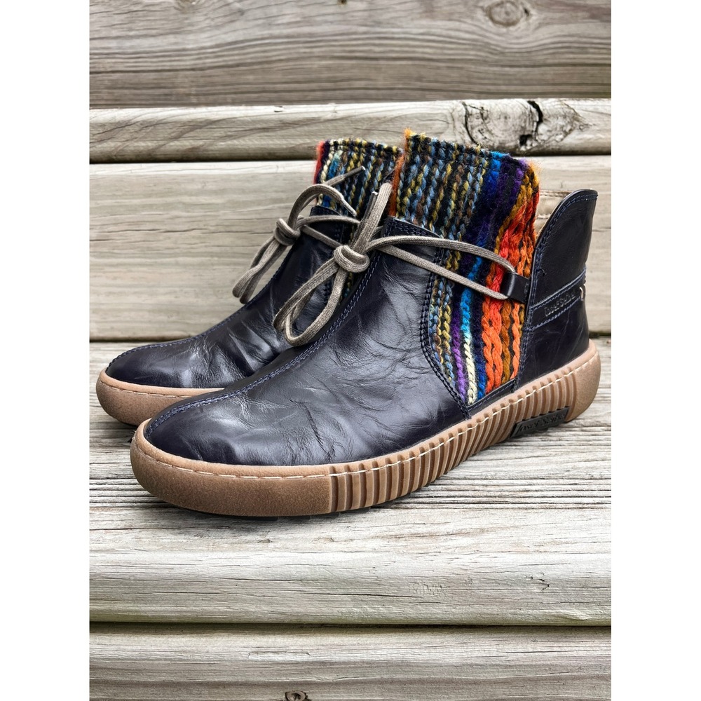Josef Seibel Maren Leather Knit Zip Ankle Boots Navy Boho Womens 38 US 7 7.5